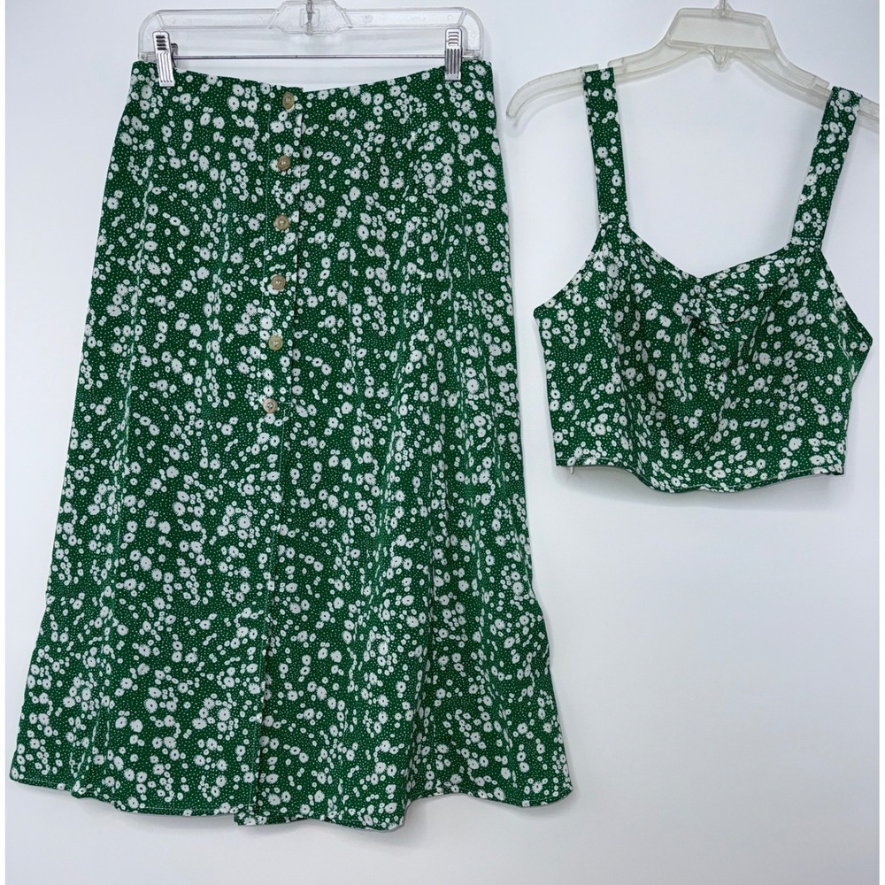 Ditsy Floral Women's Split Skirt Babydoll Cami Maxi L Boho Beach Resort Festival